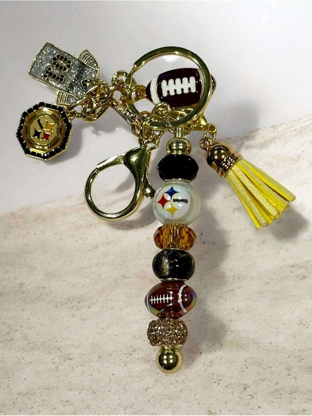 Pittsburgh Steelers Football Beaded Tassel Keychain - Gold & Yellow